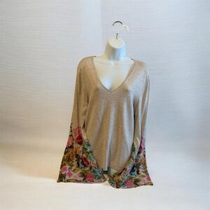 Philosophy Beige Top with Floral Bell Sleeves
